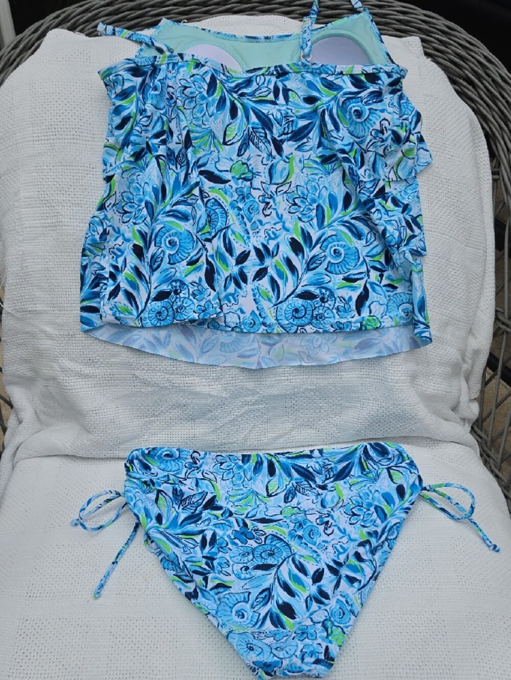 STELLA PARKER Blue Floral Two-Piece Swim Set - Tankini Top & Tie-Side Bottoms